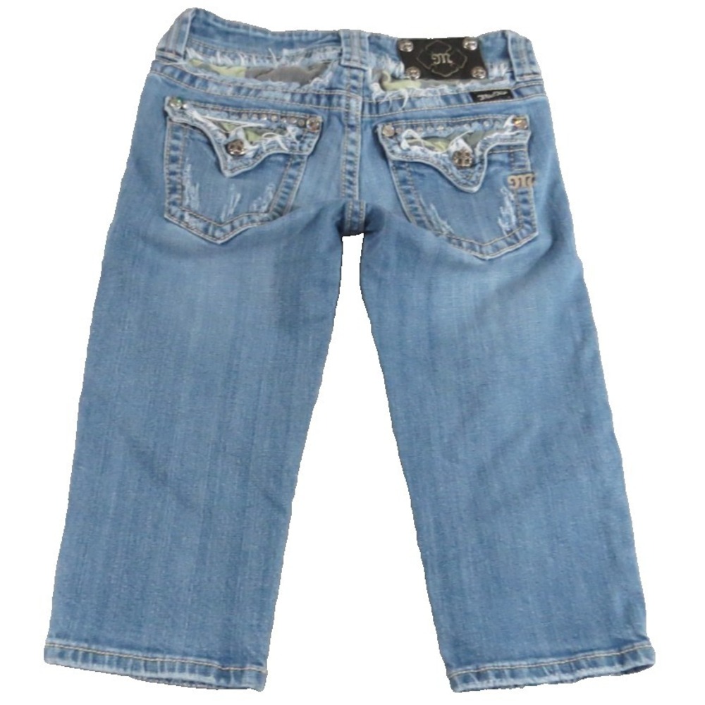 Miss Me Windsor Cropped Jeans Blue 26x15 Women Capri Flap Pocket Rhinestone Camo